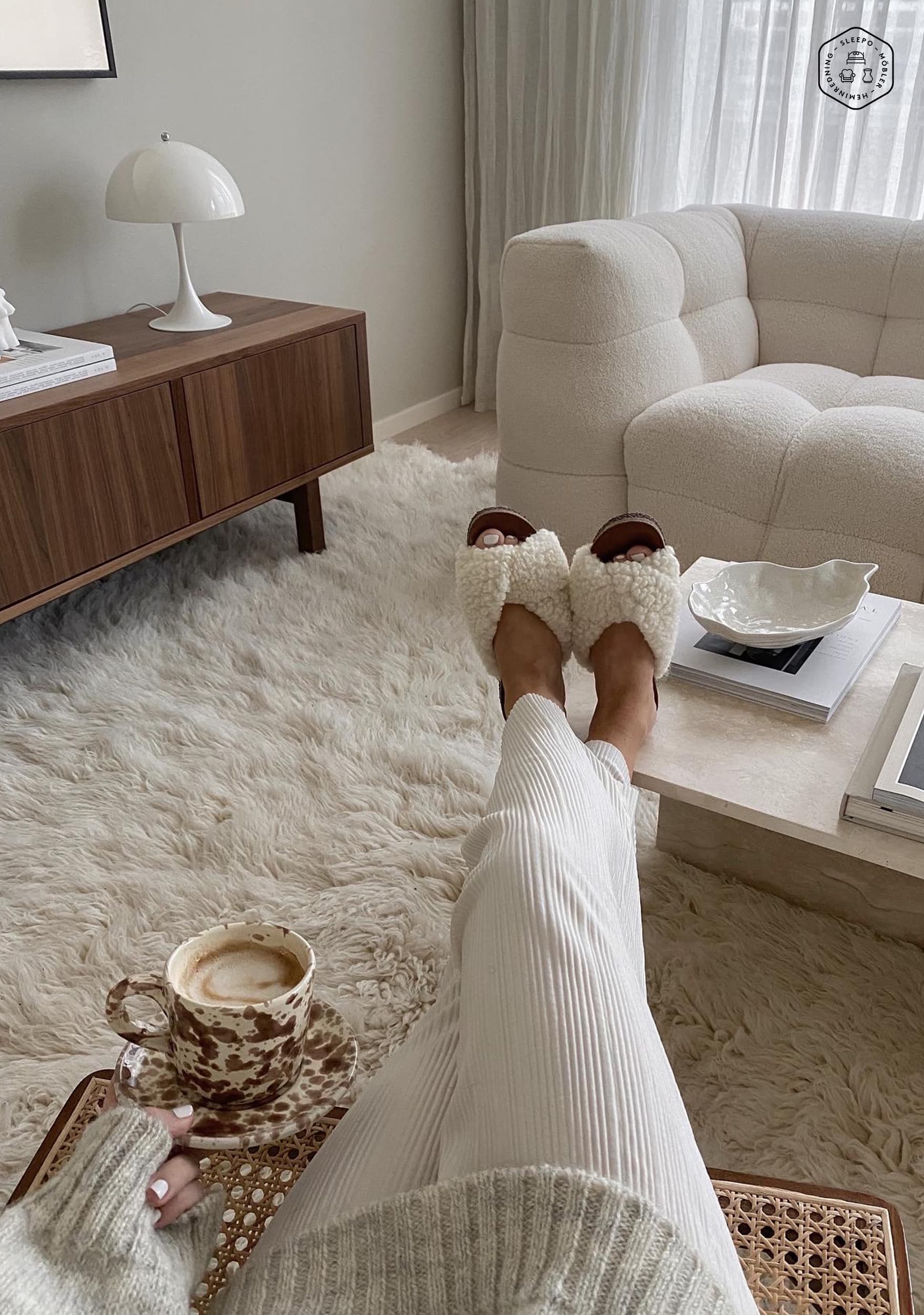 Fluffy Flokati Matta White Ø200