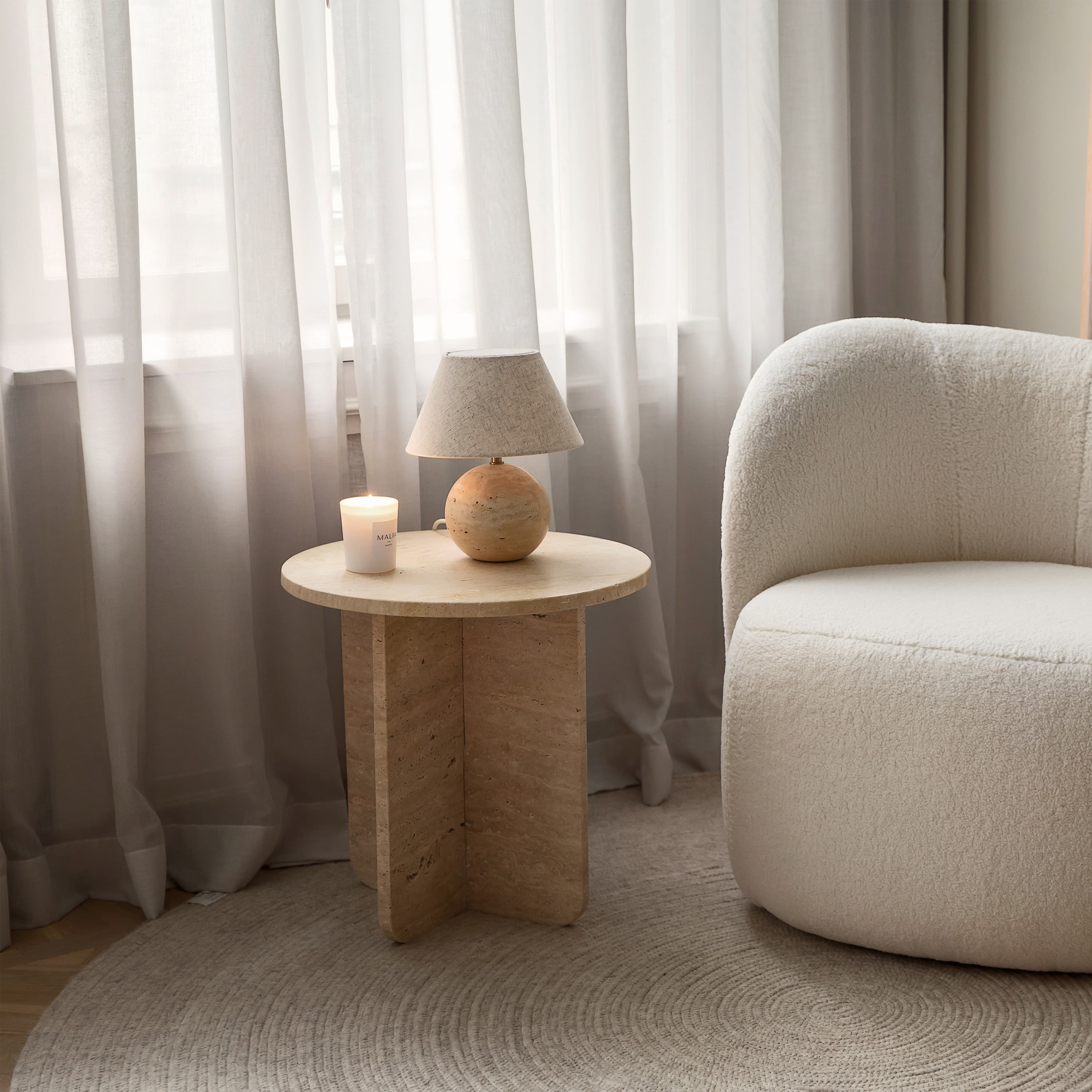 Travis Sidobord Travertin Ø50